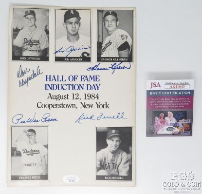 Picture of MLB HOF 1984 Signed 8x10 Killebrew Drysdale Aparicio Reese Ferrel JSA COA 27227