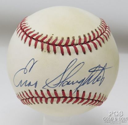 Picture of Enos Slaughter HOF Cardinals Signed Rawlings ONL Baseball JSA COA 27233