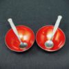 Picture of Vintage Meka Denmark Sterling Silver Red Enamel Salt Cellar/Spoon Set in Box 28145