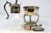 Picture of Vintage Silver Plate and Glass Coffee Carafe w/ Footed Stand and S/P Shakers