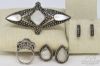 Picture of Signed Sterling Silver Marcasite MOP Pin, Earrings, Ring 4pc 