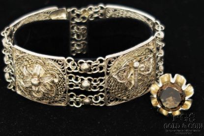 Picture of Sterling Silver Filigree Butterfly Bracelet & Smoky Topaz Ring