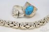 Picture of Sterling Silver Byzantine Chain + Turquoise Hammered Ring