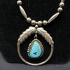 Picture of Sterling Silver & Turquoise Navajo Melon Bead Necklace & Pendant 26"