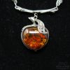 Picture of Vintage Sterling Silver Necklace w/ Large Apple Amber Pendant 15" 