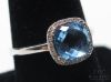 Picture of 14k White Gold Cushion Checker Board Blue Topaz & Diamond Ring