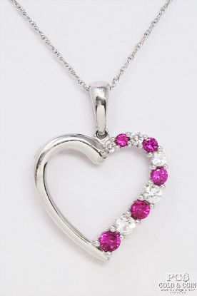 Picture of 10k Ruby Heart Pendant CZ Cubic Zirconia Pendant  1.5" w/ 18" Chain 