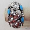 Picture of  Cii Mexico Sterling Silver Turquoise Floral Motif Cuff Bracelet 