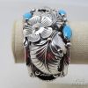 Picture of  Cii Mexico Sterling Silver Turquoise Floral Motif Cuff Bracelet 