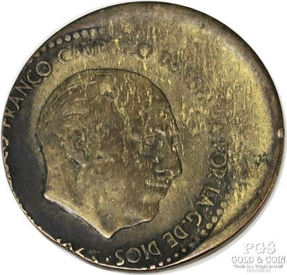 Picture of 1963 Spain Francisco Franco 1 Peseta Off Centered Error 