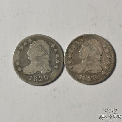 Picture of 1820 JR-13 R3 & 1823/2 Overdate JR-1 R1 Capped Bust Dimes 10c (2pcs)