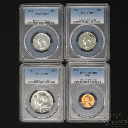 Picture of 1962-1965 Proof Lot PR67 x3, SP67RD SMS x1 PCGS 50c 25c 1c  