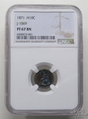 Picture of TOP POP 1871 Seated Liberty Half Dime H10c PF67 BN J-1069 NGC 