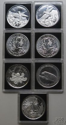 Picture of Assorted 1oz .999 Silver Rounds - Great Britain, Dominica, Granada, Cameroun, Figi (7pcs)