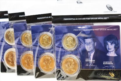 Picture of 2015 Presidential JFK Kennedy $1 Coin & First Spouse Medal Set (4pcs)