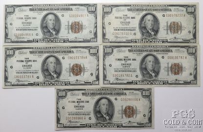 Picture of Series 1929 $100 National Bank Notes - Chicago, Illinois x5