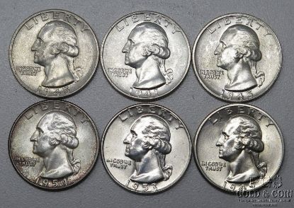 Picture of Assorted 1941-1954 Washington Quarters 25c (6pcs) Better Date/Grade