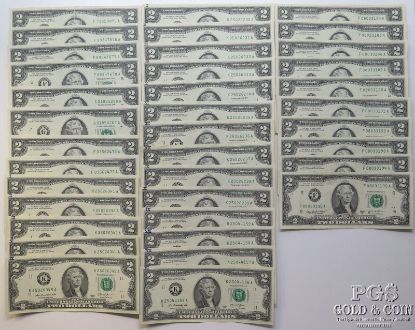 Picture of $2 Federal Reserve Notes x37 - 7 sets of Consecutive Serial