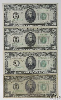 Picture of 1934-B Chicago $20 Federal Reserve Notes x4