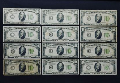 Picture of 12x Series 1934 $10 Federal Reserve Notes inc 2 Choice Consecutive Serial #'s 