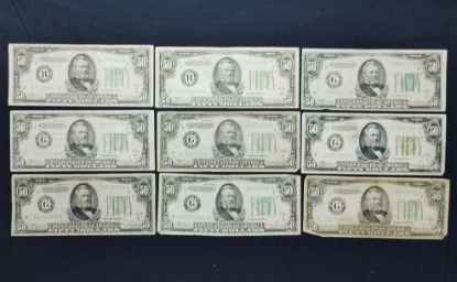 Picture of 9x Series 1934, A, B, D $50 Federal Reserve Notes 