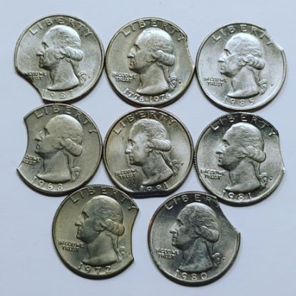 Picture of 8x Washington Quarter US Mint Clipped Planchet Mint Errors incl 1976