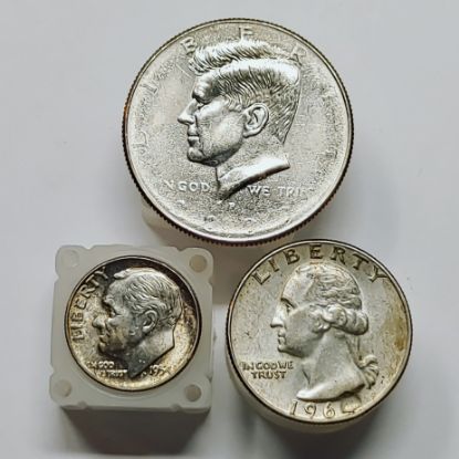 Picture of 3x US Mint Strike Thru Errors - 1x 10c, 1x 25c, 1x 50c