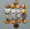 Picture of Assorted US Mint Off-Center Strike Errors - 1x 25c, 5x 10c, 7x 1c zn, 5x 1c cu  