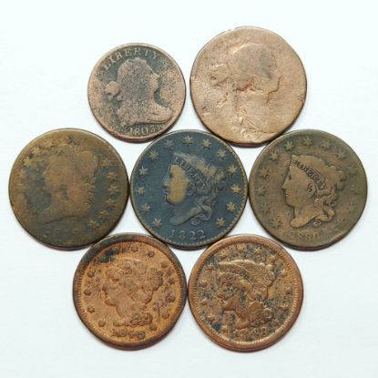 Picture of 7x 1803-1848 Early US Copper Large Cents & 1x 1803 1/2 Cent 