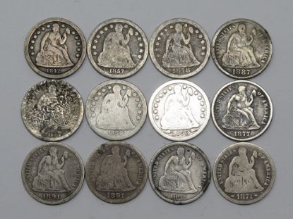 Picture of 12x 1842-1891 Seated Liberty Dimes 10c 