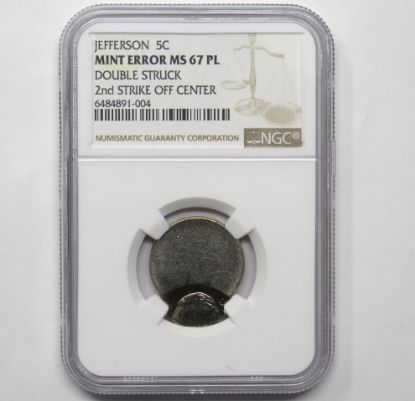 Picture of Jefferson Nickel 5c Double Struck 2nd Strike Off-Center MS67PL NGC Mint Error 