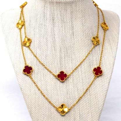 Picture of 20k 37" Van Cleef Style Red Glass Four-Leaf Clover & Flower Necklace 28.3g  