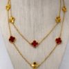 Picture of 20k 37" Van Cleef Style Red Glass Four-Leaf Clover & Flower Necklace 28.3g  