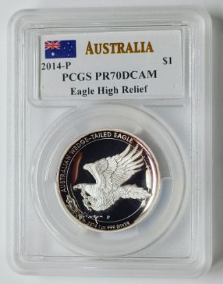 Picture of 2014-P Australia $1 Proof Wedge-Tailed Eagle HR PR70DCAM PCGS Mercanti Signed 