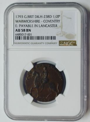 Picture of 1793 G.Brit D&H-238D 1/2P Warwickshire - Coventry AU 58 BN NGC  