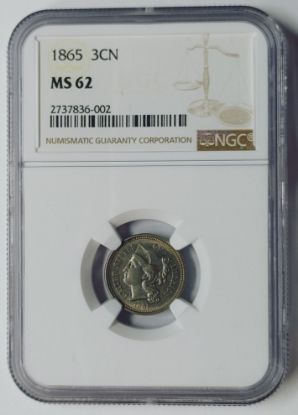 Picture of 1865 3 Cent Nickel 3CN MS62 NGC 