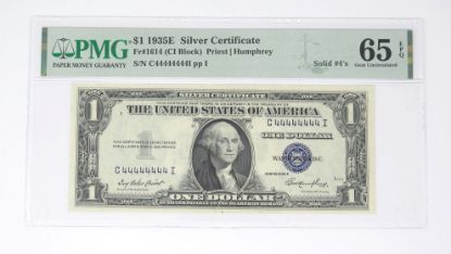 Picture of RARE $1 1935E SOLID 4's Serial Silver Certificate Fr#1614 Gem Unc 65 EPQ 