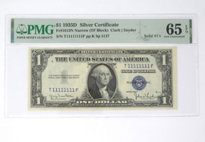 Picture of RARE $1 1935d SOLID 1's Serial Silver Certificate Fr#1613N Gem Unc 65 EPQ 29074