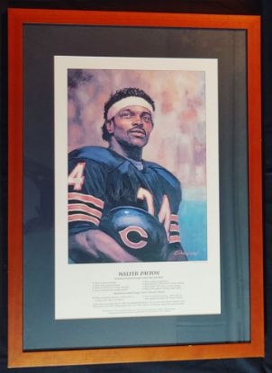 Picture of Vintage Walter Payton 16"x24" Framed Lithograph Michael Edsey 1985  