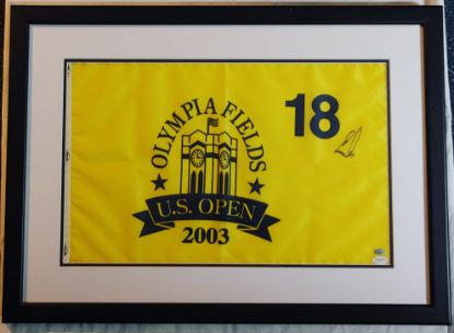 Picture of 2003 Ernie Els Signed US Open Olympia Fields Pin Flag JSA COA  