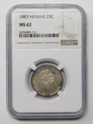 Picture of 1883 Hawaii Quarter Dollar 25c MS62 NGC 