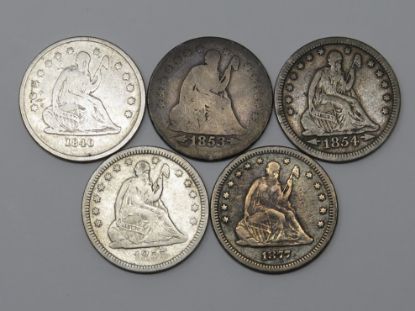 Picture of 5x 1840-1877 Seated Liberty Quarter Dollars 25c 