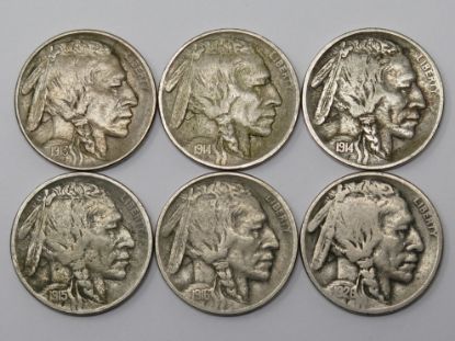 Picture of 6x 1914-1926 Better Date Buffalo Nickels 5c 