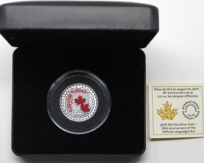 Picture of 2019 Canada $10 Colorized 50th Anniversary of Official Language Act 1/2oz Silver Box/COA  