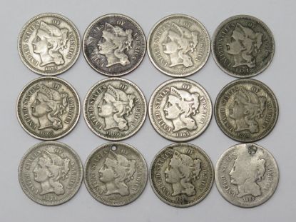 Picture of 12x 1865-1881 3 Cent Nickels 3CN 