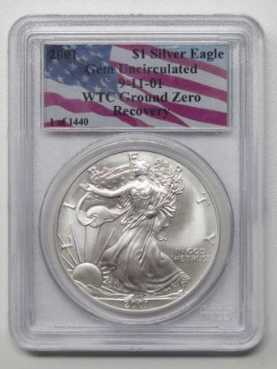 Picture of 2001 American Silver Eagle $1 WTC Ground Zero Recovery PCGS Gem Unc 