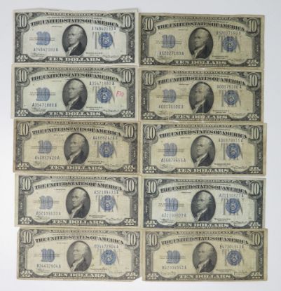 Picture of 10x Series 1934, C, D $10 Silver Certificates 