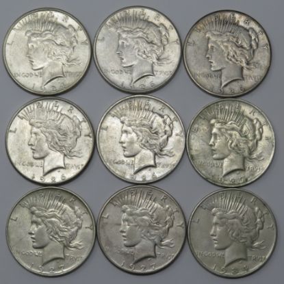 Picture of 9x 1924-1934 Better Date Peace Dollars $1 28724