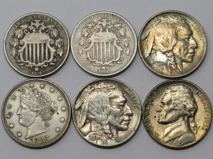 Picture of 1866-1952 Basic US Nickel 5c Type Set w/ 6 Coins 28809