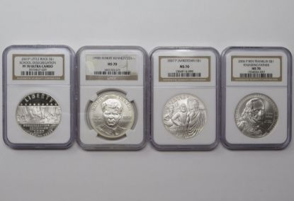 Picture of 1998, 2006, 2007, 2007 Silver Commemorative Dollars NGC PF70 MS70 